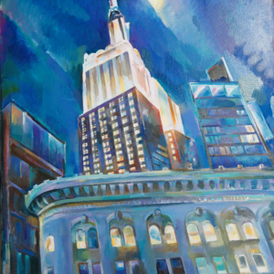 A painting of the empire state building in new york.