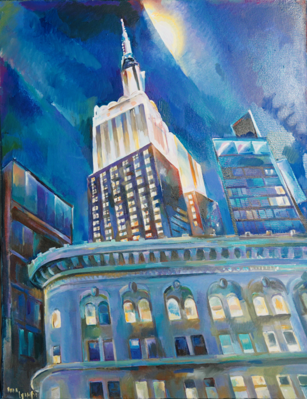 A painting of the empire state building in new york.