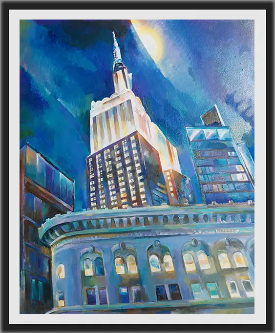 A painting of the empire state building in new york.